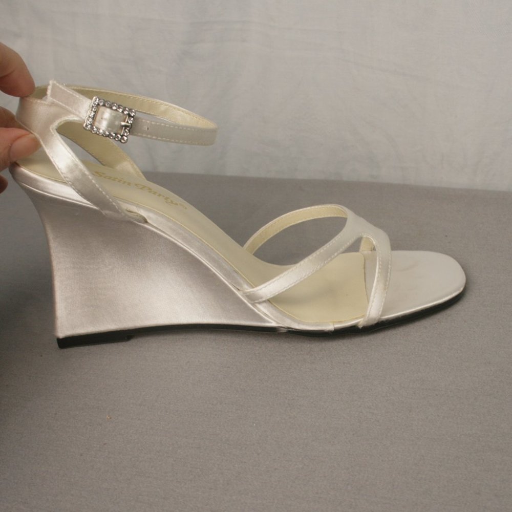White Satin Wedge Shoes